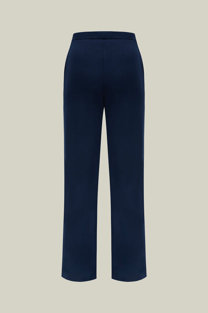 Women's Fabric Trousers, Navy, Elegant, Straight Leg
