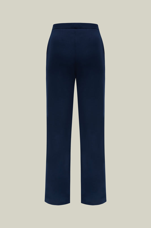 Women's Fabric Trousers, Navy, Elegant, Straight Leg