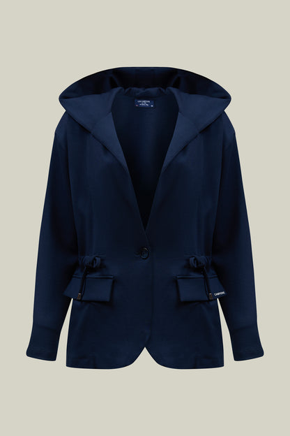 Women's Blazer – Navy Hooded Jacket with Style