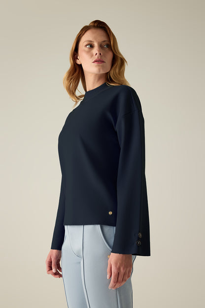 Women's navy sweatshirt with button detail