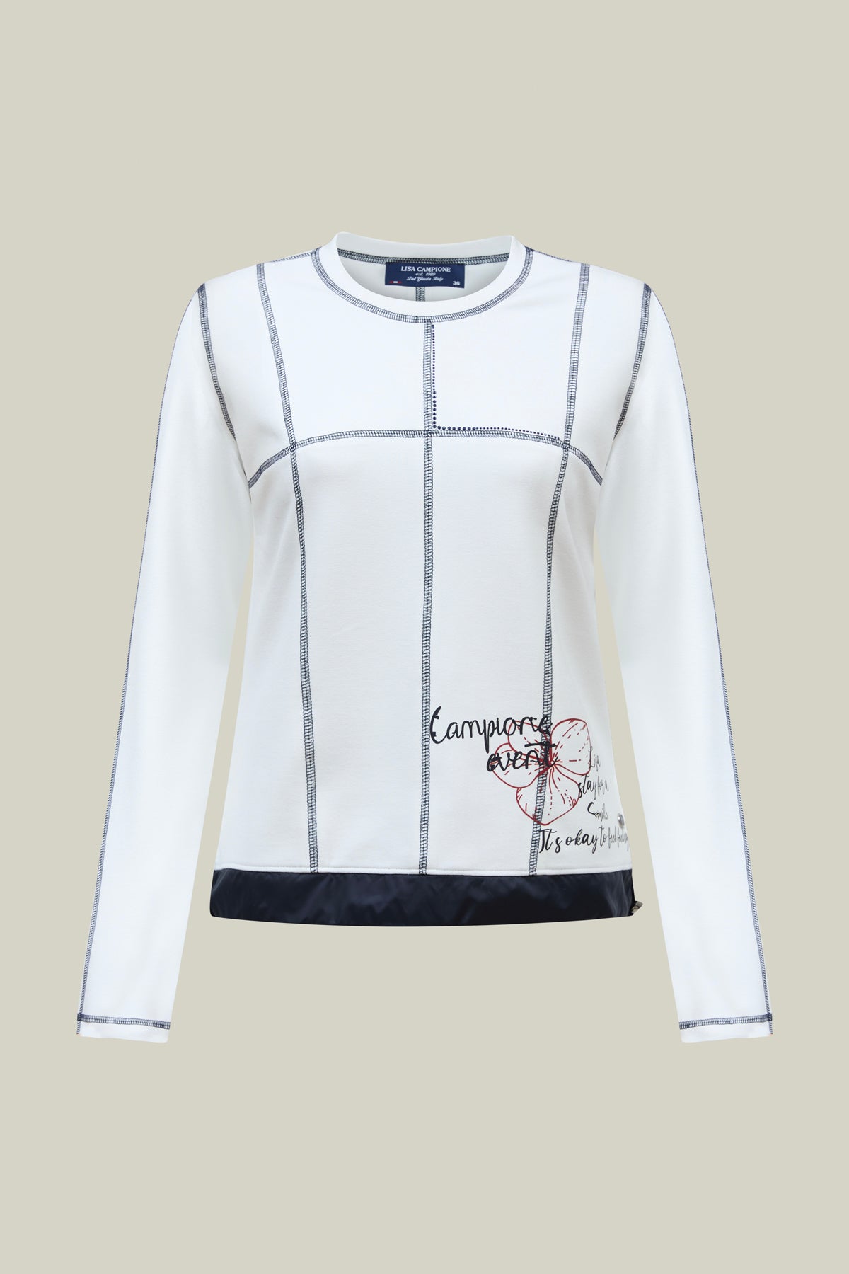 White women's sweatshirt with line pattern
