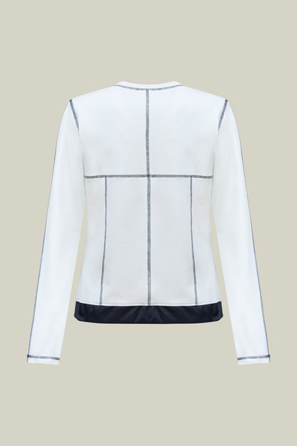 White women's sweatshirt with line pattern