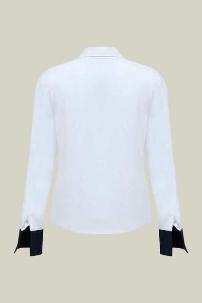 Women's Contrast Panel Shirt – White &amp; Navy