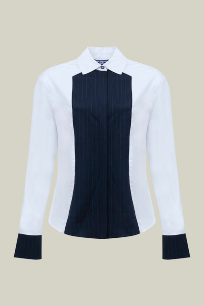 Women's Contrast Panel Shirt – White &amp; Navy