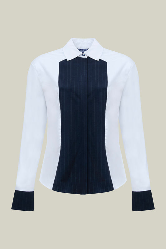 Women's Contrast Panel Shirt – White &amp; Navy