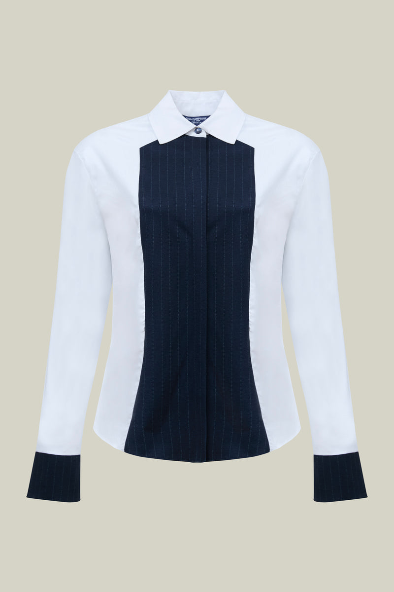 Kadın Kontrast Panelli Gömlek – Beyaz ve Lacivert