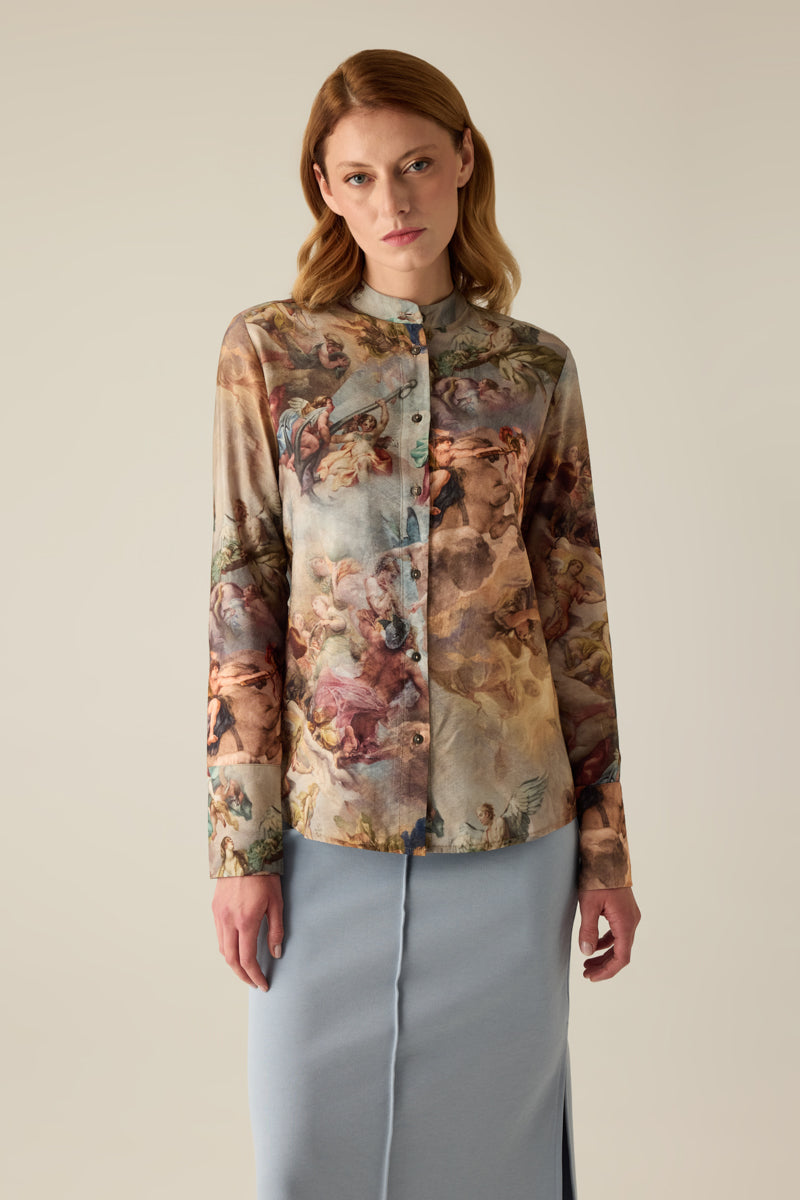 Barock Damen Bluse mit Kunstdruck