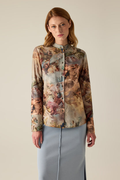 Barock Damen Bluse mit Kunstdruck