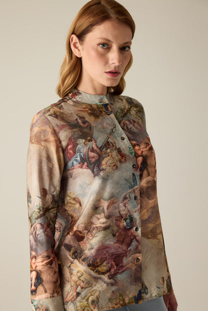 Barock Damen Bluse mit Kunstdruck