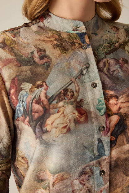 Barock Damen Bluse mit Kunstdruck