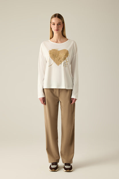 Women's long-sleeved shirt – heart motif white