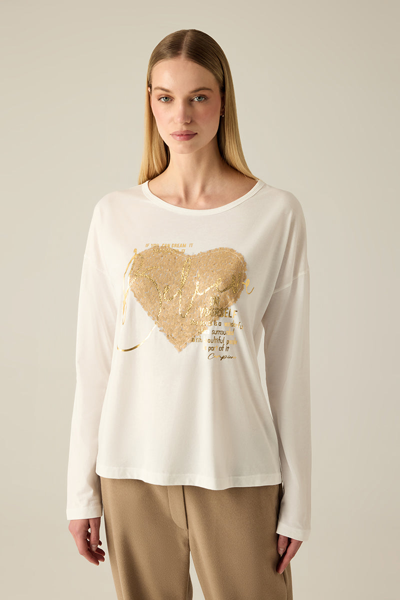 Women's long-sleeved shirt – heart motif white