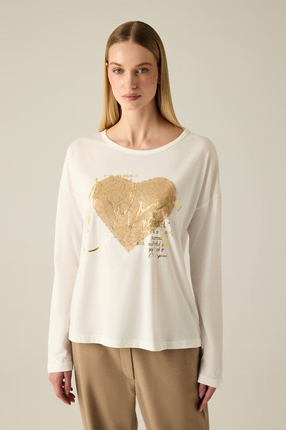 Women's long-sleeved shirt – heart motif white