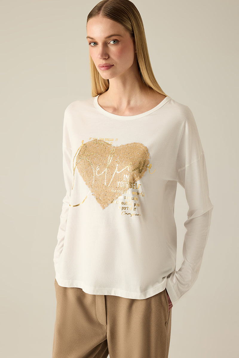 Women's long-sleeved shirt – heart motif white