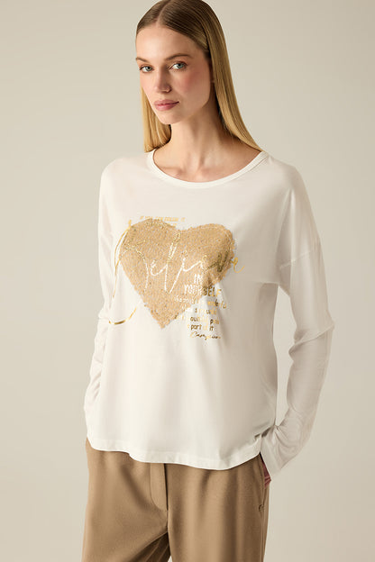 Women's long-sleeved shirt – heart motif white