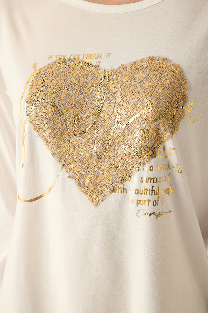 Women's long-sleeved shirt – heart motif white