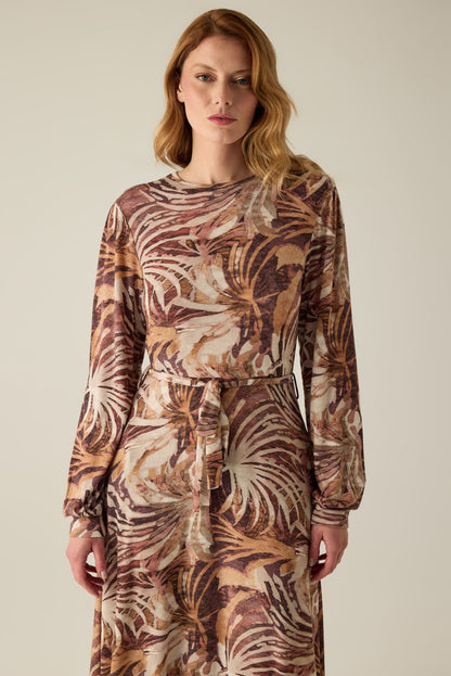 Women's leaf print dress – Brown
