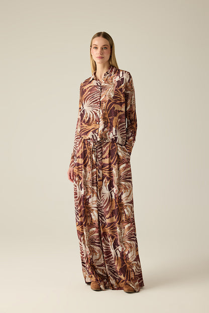 Damen Bluse mit Blattmuster – Brown