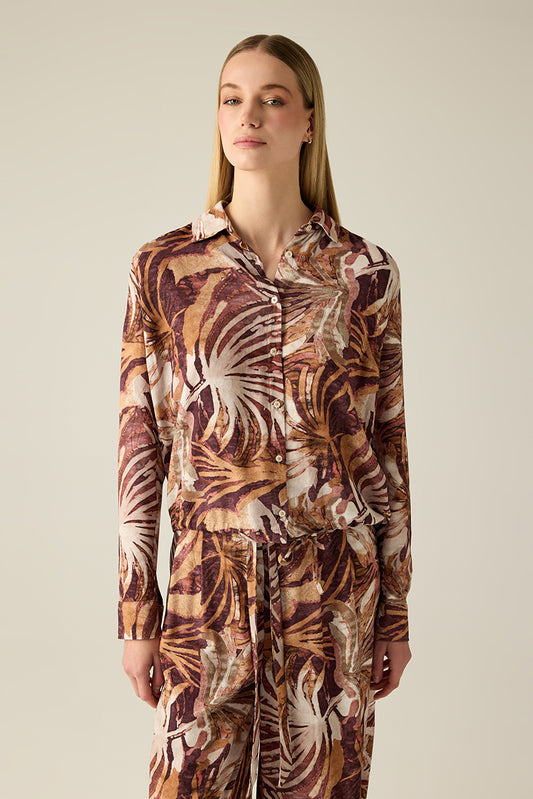Women's blouse with leaf pattern – Brown