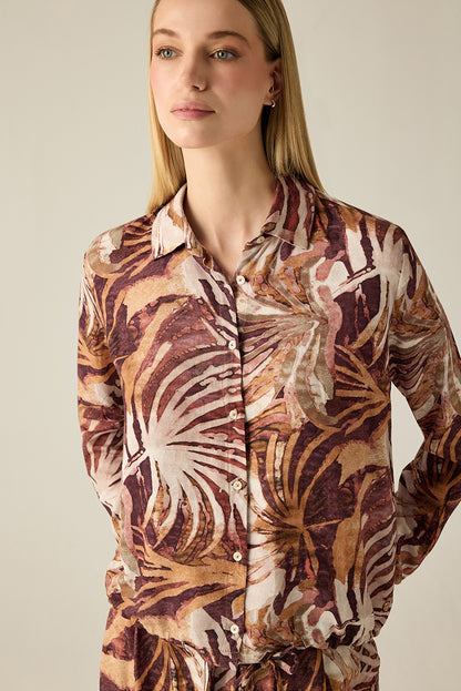 Damen Bluse mit Blattmuster – Brown