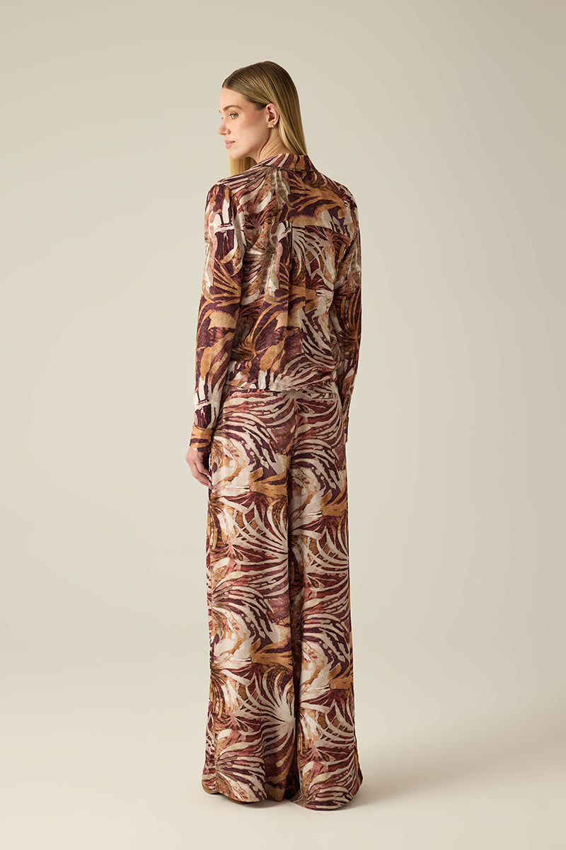 Damen Bluse mit Blattmuster – Brown