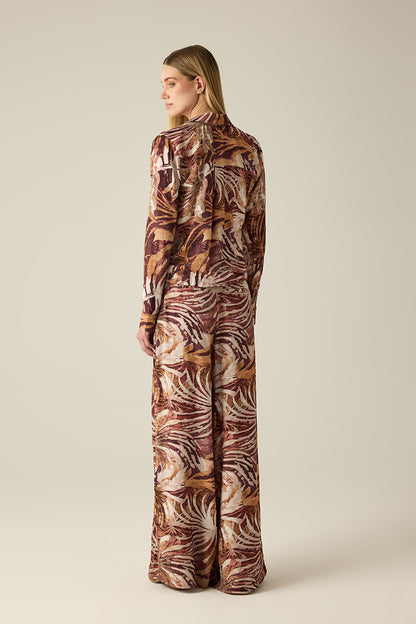 Damen Bluse mit Blattmuster – Brown