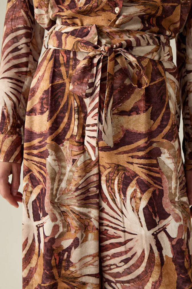 Damenhose mit Blattmuster – Braun