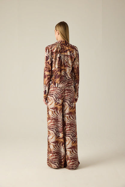 Women's leaf pattern trousers – Brown