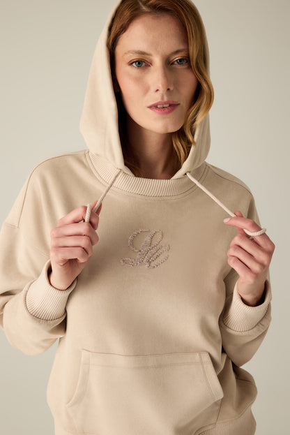 Beige Damen Kapuzenpullover