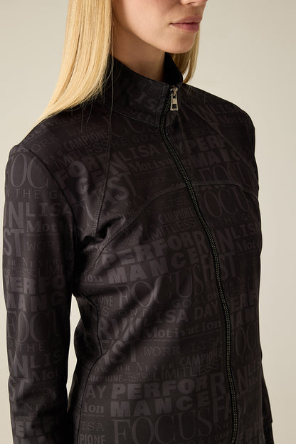 Women's tracksuit jacket with lettering pattern – Black