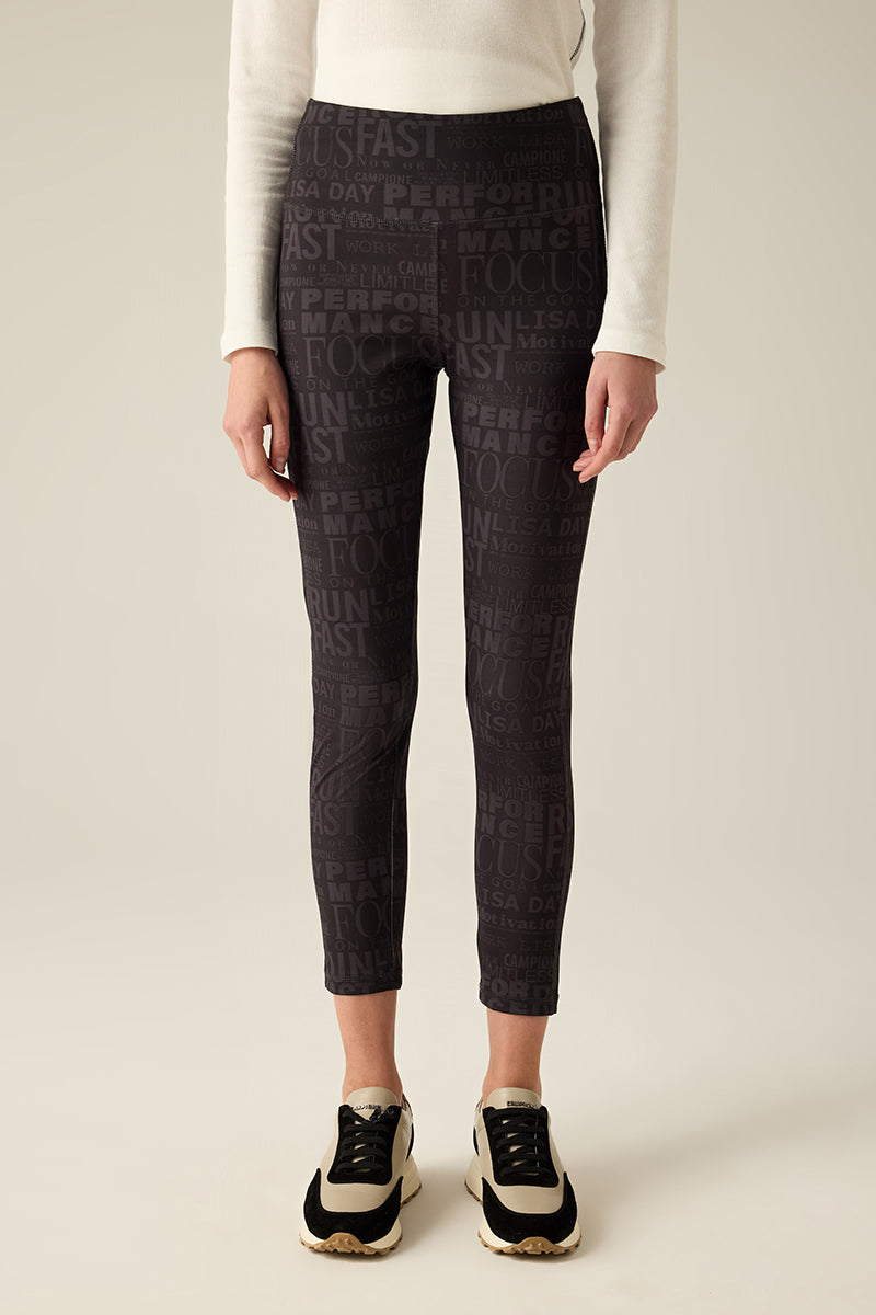 Legging with black-on-black print.