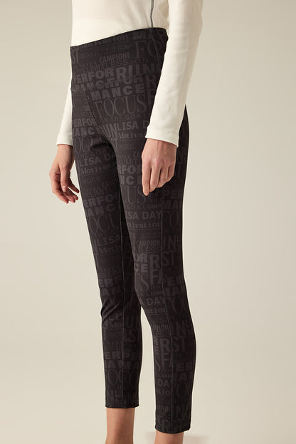 Legging with black-on-black print.