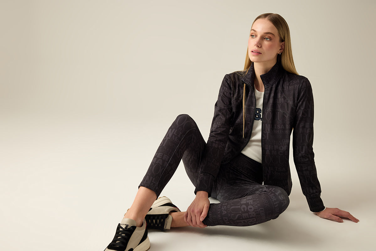 Legging with black-on-black print.