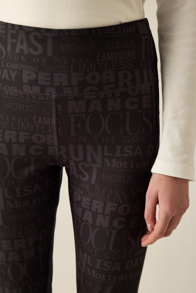Legging with black-on-black print.