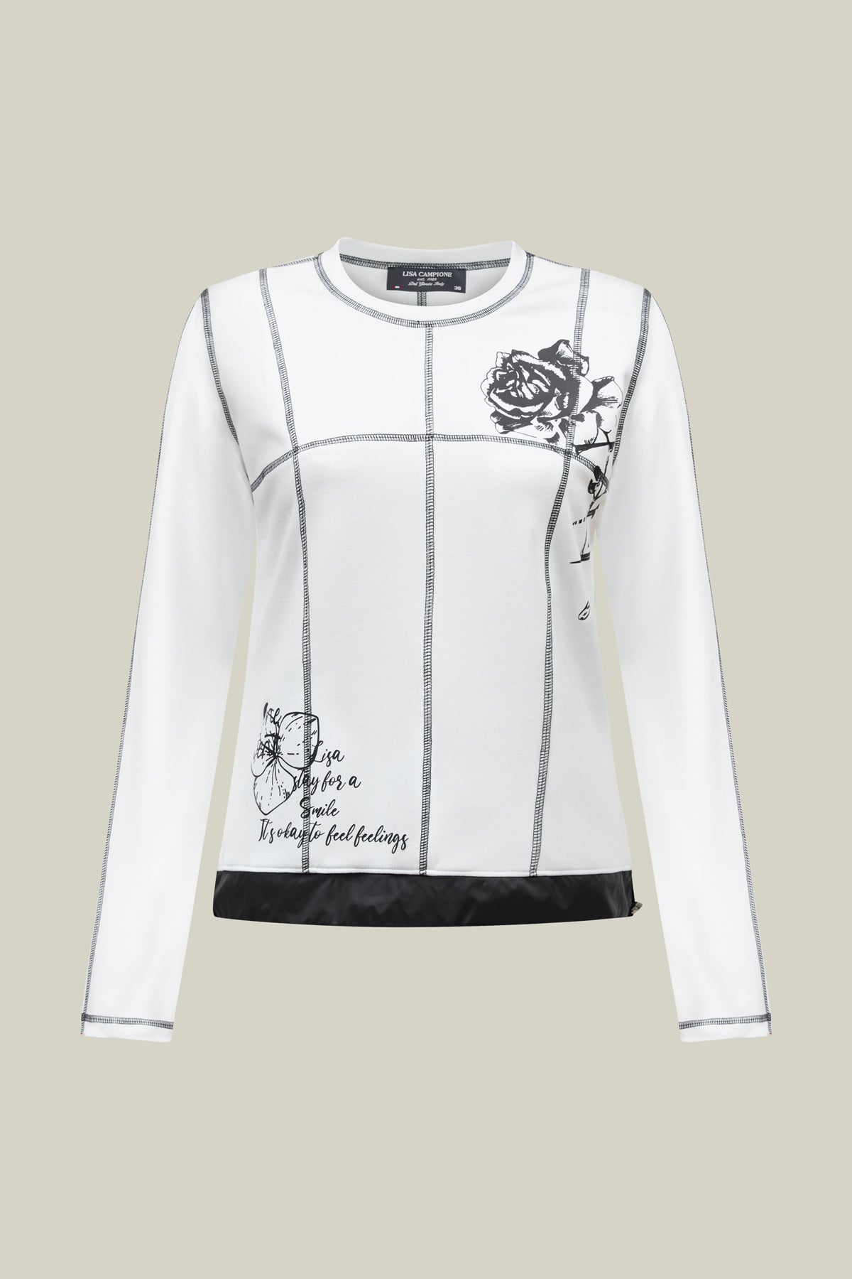 Rundhals-Sweatshirt mit Allover-Ziernähten, edlen Detail-Verzierungen und modernem Materialmix-Saum.
