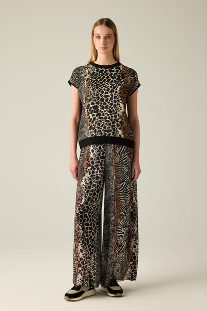 Damen T-Shirt mit Animal-Print – Beige/Black