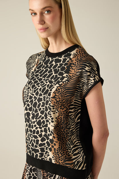 Damen T-Shirt mit Animal-Print – Beige/Black