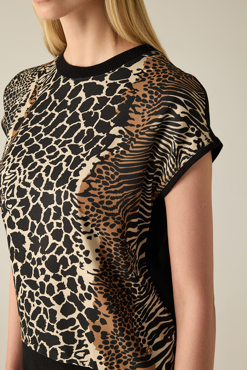 Damen T-Shirt mit Animal-Print – Beige/Black