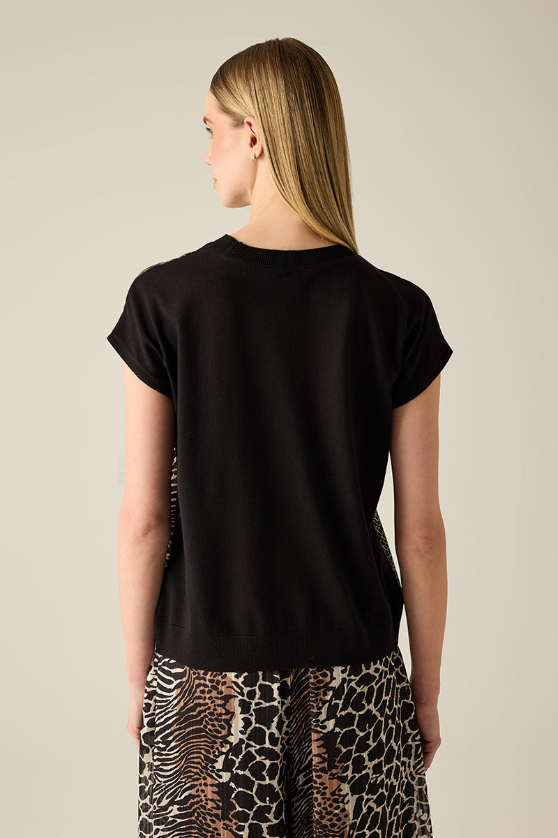 Damen T-Shirt mit Animal-Print – Beige/Black
