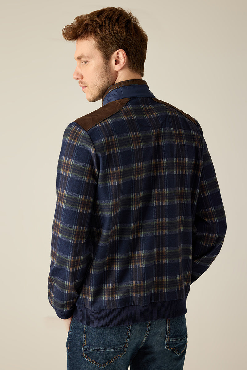 Men's Checked Sweater – Half Zip & Velour Details – Campione