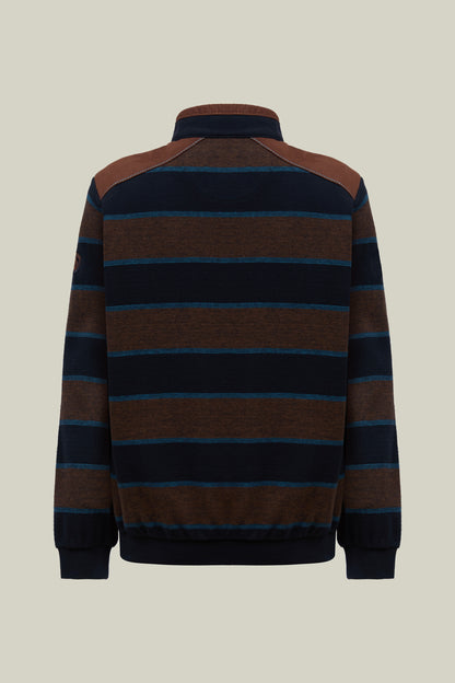 Men's Striped Half-Zip Sweater with Velour Details