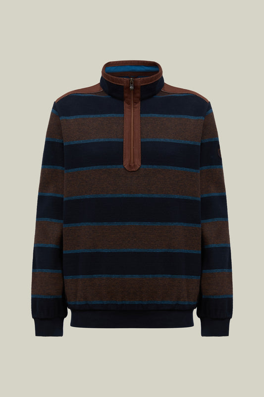 Men's Striped Half-Zip Sweater with Velour Details