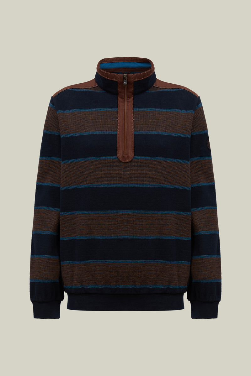 Men's Striped Half-Zip Sweater with Velour Details