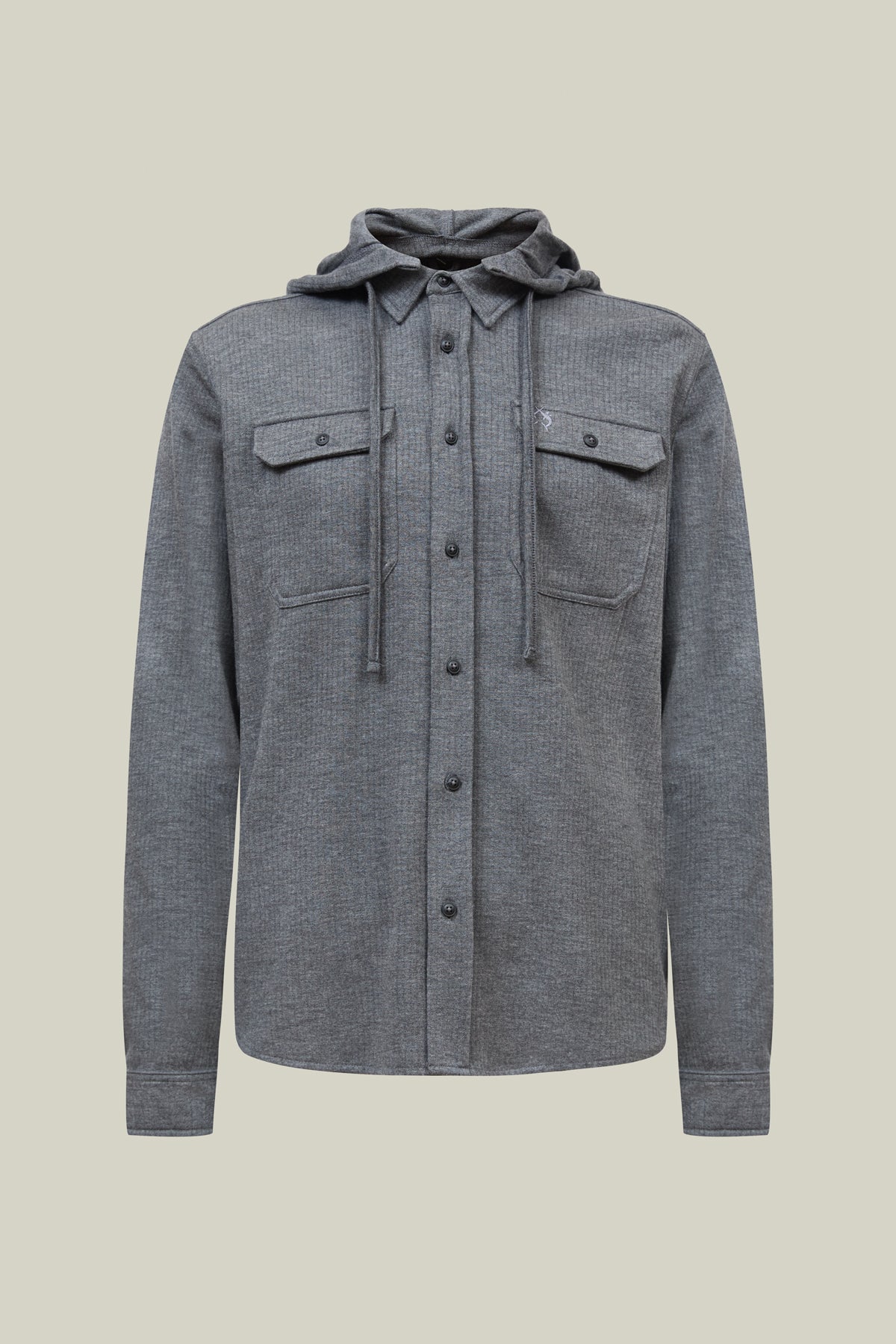 Overshirt mit Kapuze – Maskuliner Baumwoll-Mix in Anthra Melange, in moderner Hemdform.