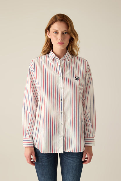 Women's shirt with red-blue stripes – White