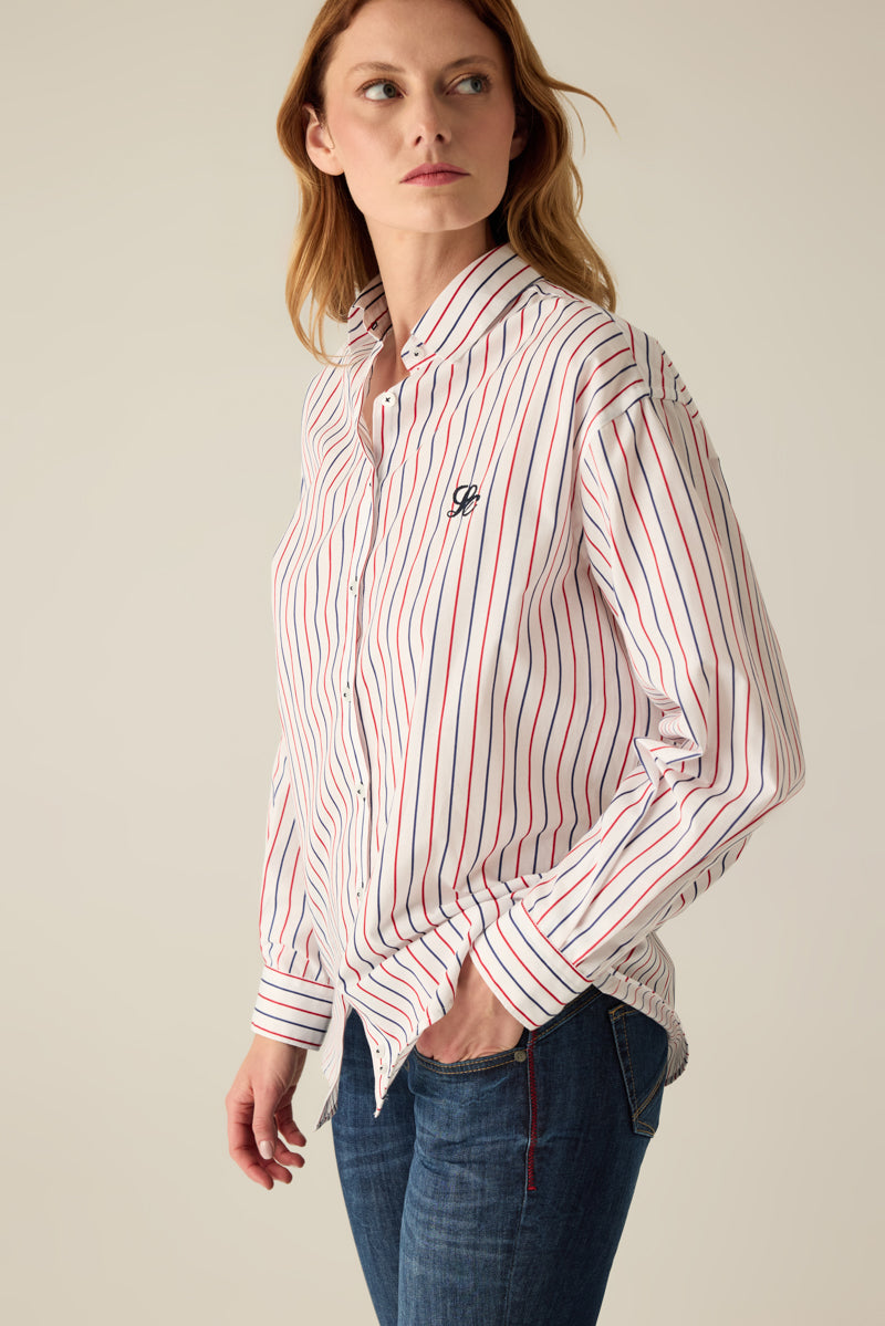 Damen Hemd mit Red-Blue Streifen – White