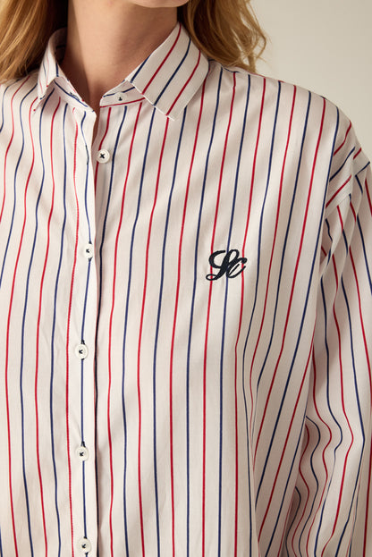 Women's shirt with red-blue stripes – White