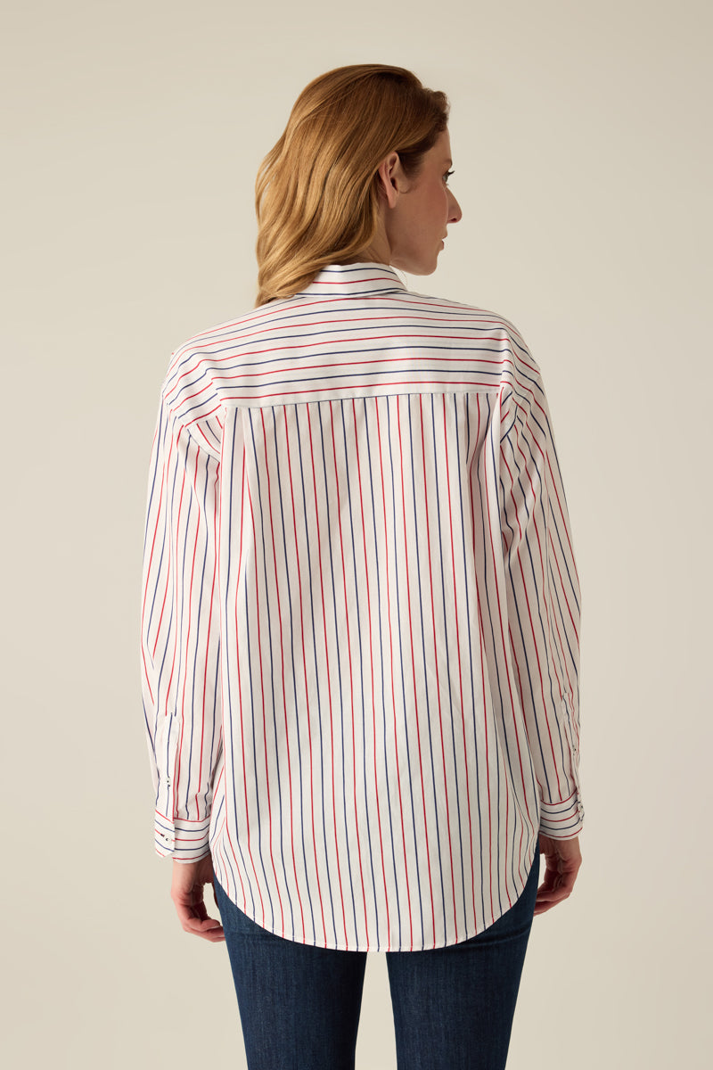Damen Hemd mit Red-Blue Streifen – White