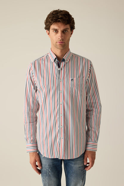 Herren Freizeithemd Modern Fit – White mit Red-Blue-Streifen
