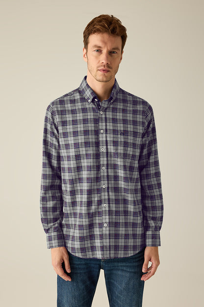 Men's Checked Shirt Grey – Modern Fit